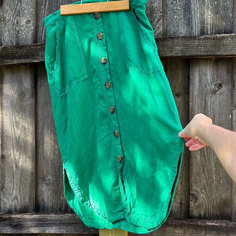 Anthropologie Green Button Midi Skirt
